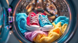 Een paar All Stars schoenen in de wasmachine